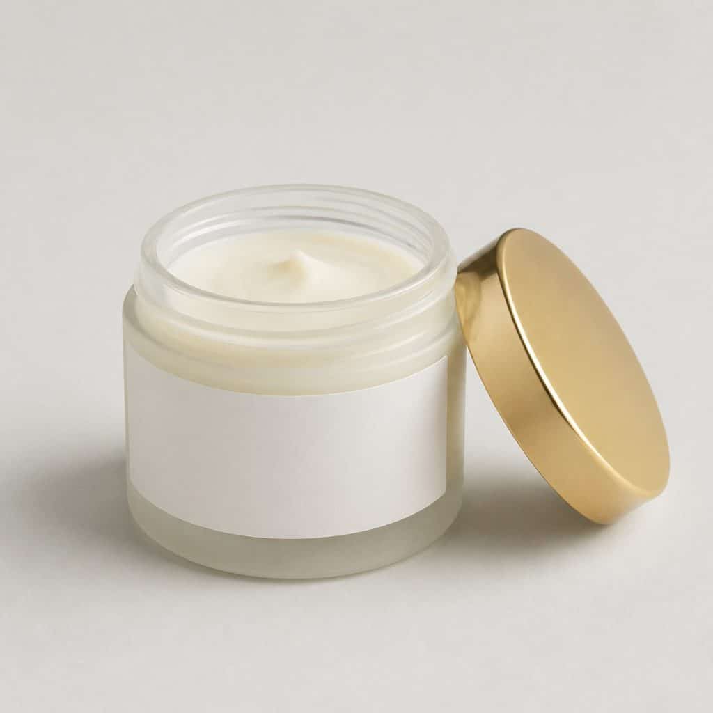 Pot de 100 ml de baume de massage à l'arnica ouvert sur fond neutre