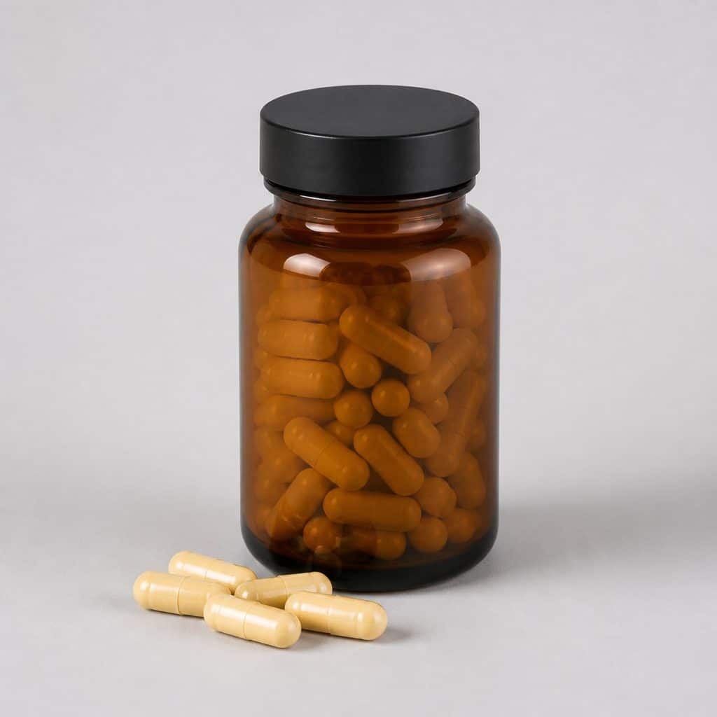 Flacon en verre ambré de gélules d'ashwagandha