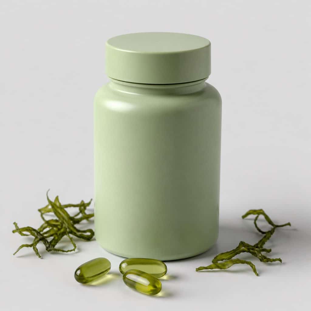 Pilulier de capsules d'oméga 3 végétaux à base de microalgues